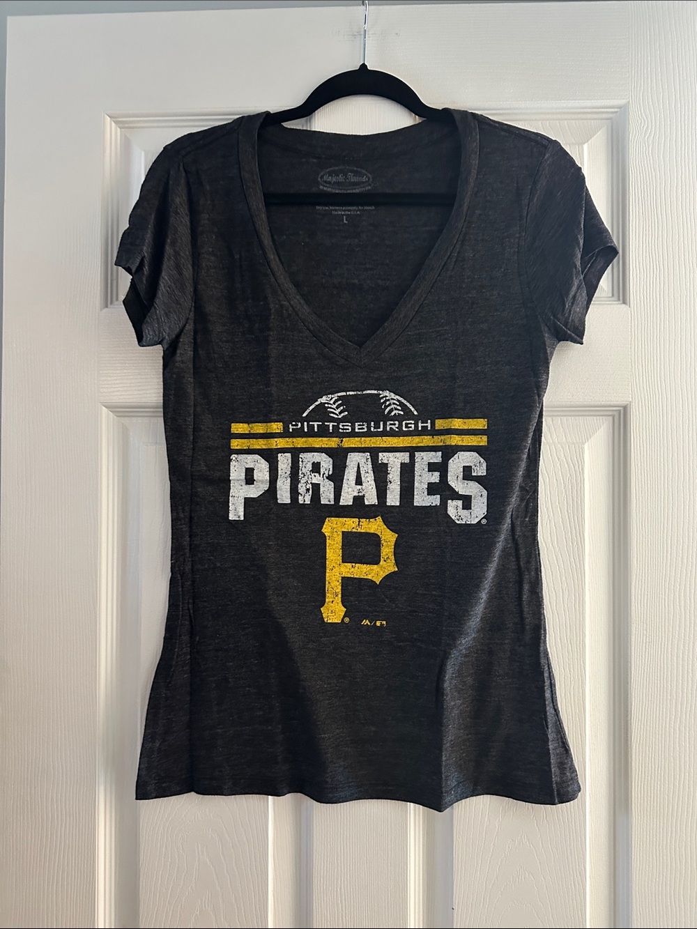 Pittsburgh Pirates V-Neck Tee for Women - Black with Yellow Logo